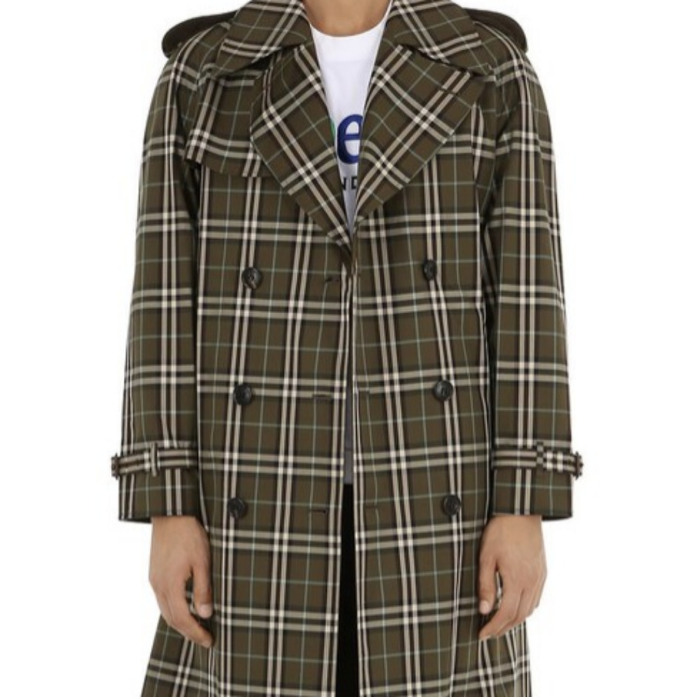 Burberry Reversible Green Check Twill Coat